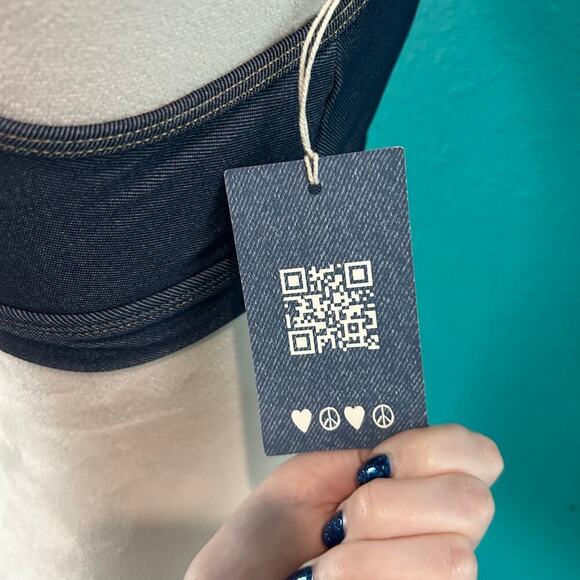 NWT AE x Aerie Match Made Denim Straight Scoop Bikini Top Swim Beach - Picture 7 of 9